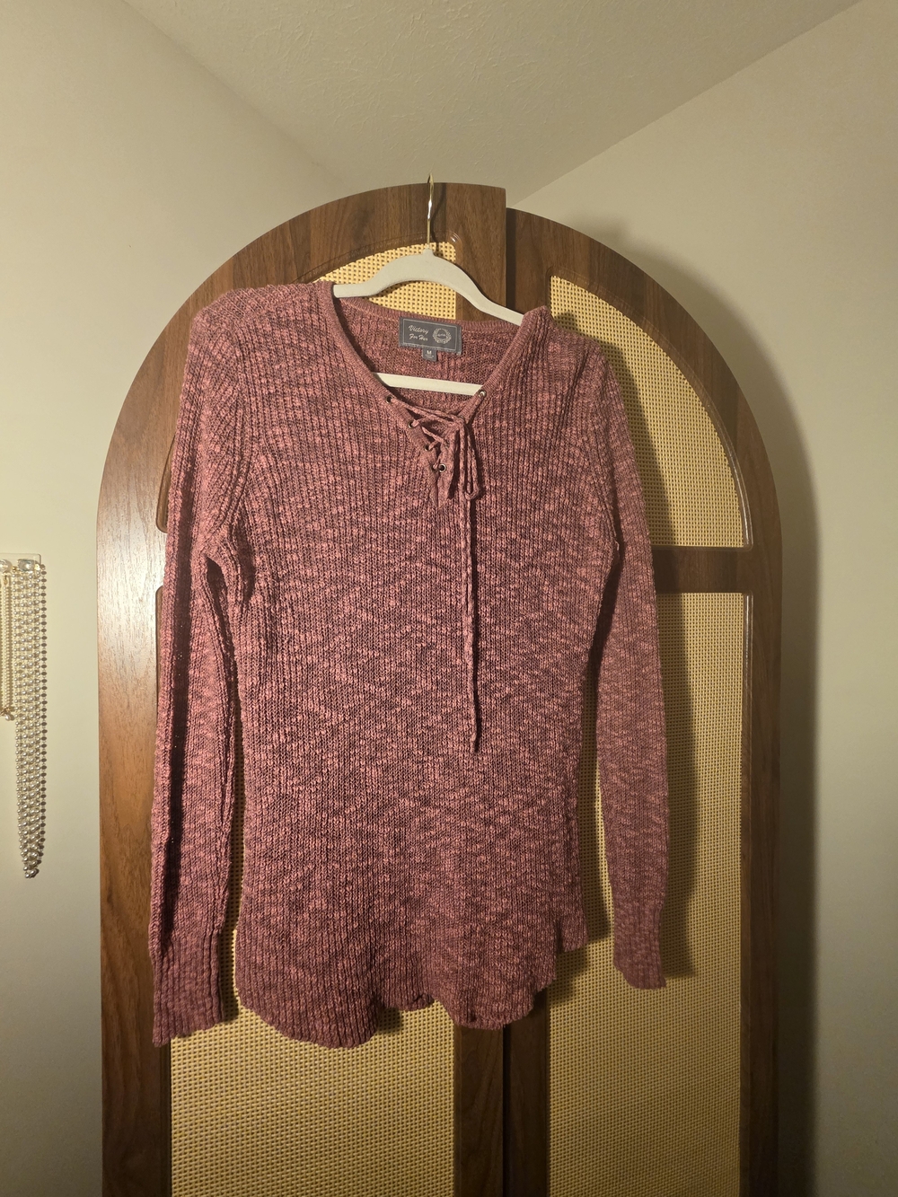 a new day Mauve Heather Lace-Up V-Neck Sweater